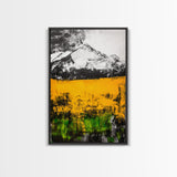 Golden Fields, Mountain Wall Art, Abstract Landscape, Bold Yellow, Rustic Decor, Autumn Artwork, Modern Painting, Framed Canvas Print