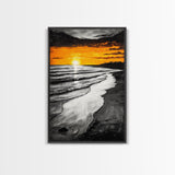 Golden Beach, Sunset Painting, Coastal Horizon, Framed Canvas Print, Seascape Art, Warm Fall Colors, Large Wall Art, Minimalist Style