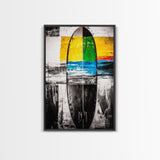 Abstract Surfboard, Colorful Beach Art, Modern Coastal Decor, Surfer Gift, Framed Canvas Print, Boho Wall Art, Bedroom Wall Art