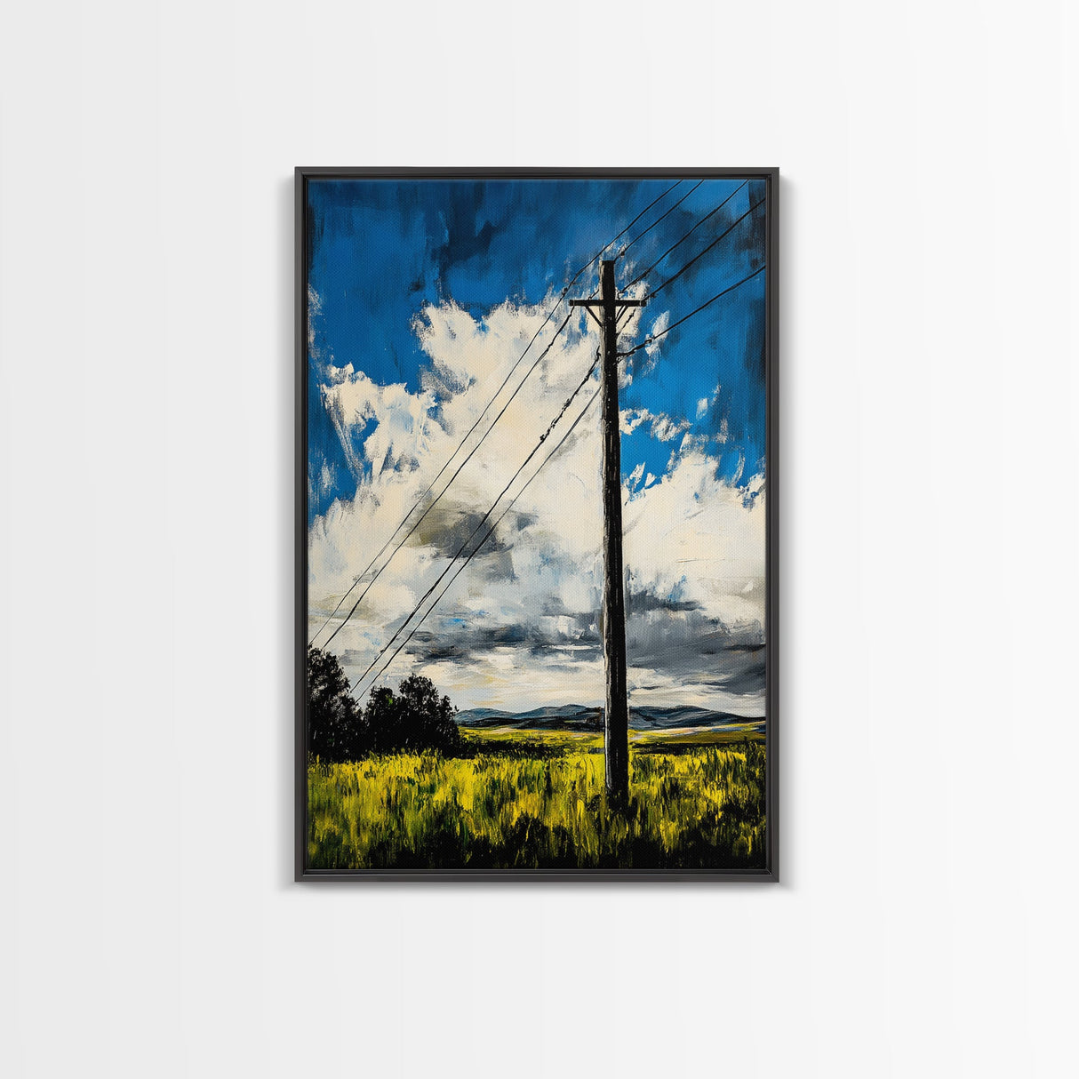 Power Lines, Rural Landscape, Country Wall Art, Modern Farmhouse Decor, Yellow Field Canvas Print, Minimalist Wall Art, Office Wall Decor