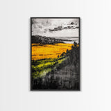 Golden Fields, Dramatic Landscape, Autumn Wall Art, Rustic Home Decor, Mountain View Framed Canvas Print, Farmhouse Aesthetic, Office Decor