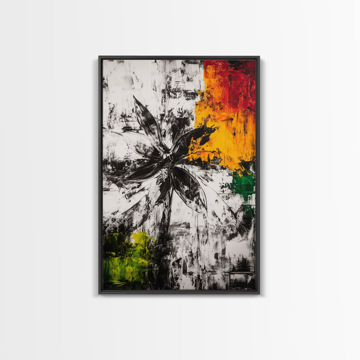 Black and White Flower, Abstract Floral Art, Bold Modern Decor, Minimalist Botanical Framed Canvas Print, Contemporary Bedroom Wall Art