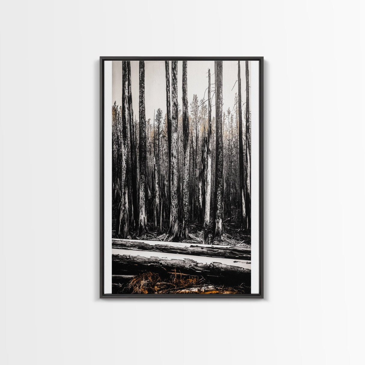 Forest Landscape, Black and White Tree Art, Moody Woodland Scene, Rustic Nature Wall Decor, Cabin Home Artwork, Framed Canvas Print