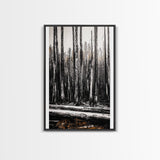 Forest Landscape, Black and White Tree Art, Moody Woodland Scene, Rustic Nature Wall Decor, Cabin Home Artwork, Framed Canvas Print