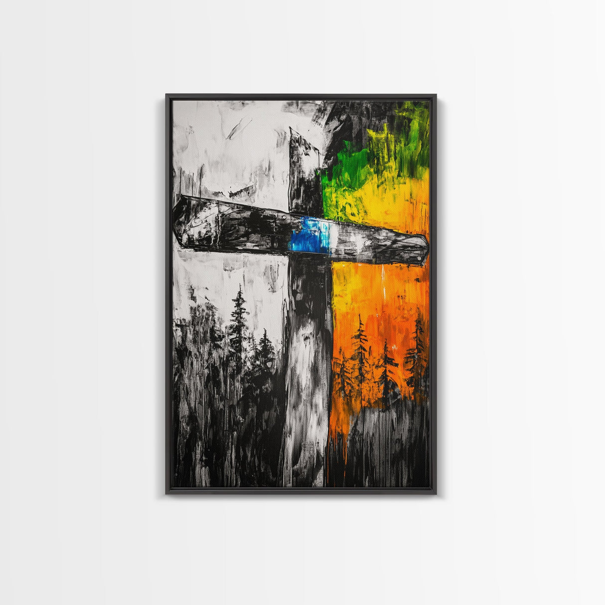 Wooden Cross, Religious Wall Art, Rustic Canvas Print, Faith Inspired, Spiritual Decor, Farmhouse Style, Living Room Art, Bold Colors