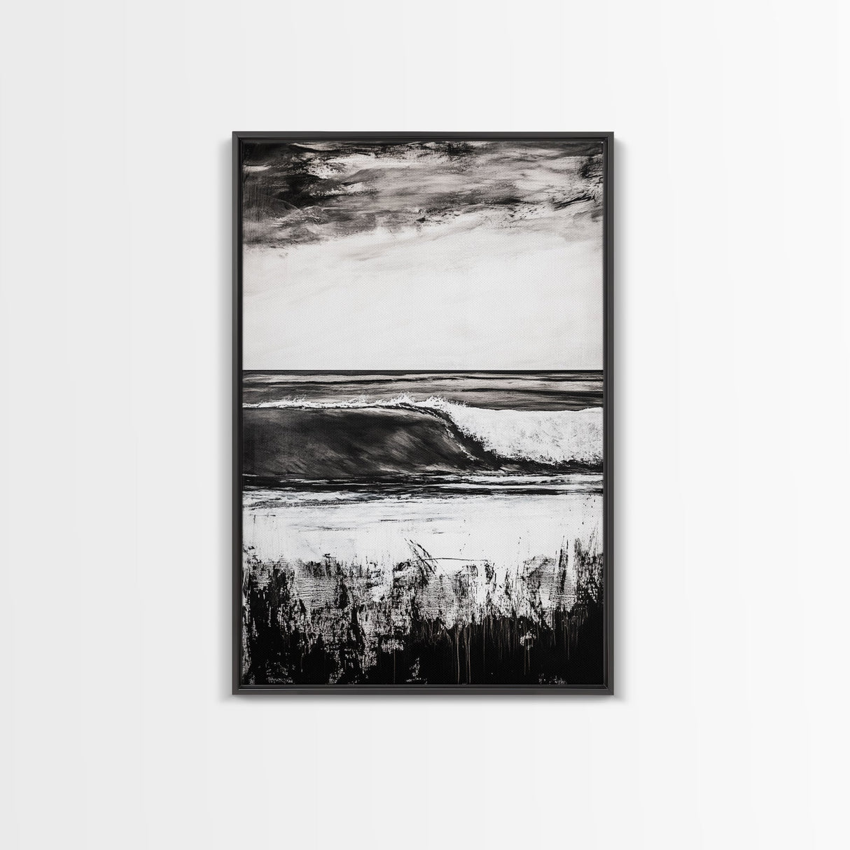 Black White Waves, Ocean Wall Art, Minimalist Coastal, Framed Canvas Print, Beach House Decor, Monochrome Seascape, Surfer Gift