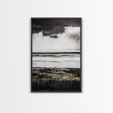 Stormy Beach, Coastal Wall Art, Black White Ocean, Framed Canvas Print, Dramatic Seascape, Nautical Home Decor, Modern Minimalist