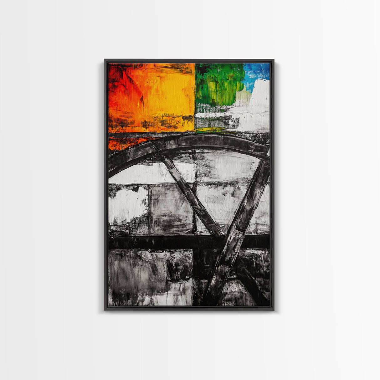 Industrial Abstract, Modern Wall Art, Bold Textured Painting, Framed Canvas Print, Contemporary Office Decor, Unique Statement Piece