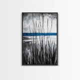 Tall Grass, Serene Lake View, Minimalist Coastal Art, Black White Landscape, Contemporary Home Decor, Canvas Print