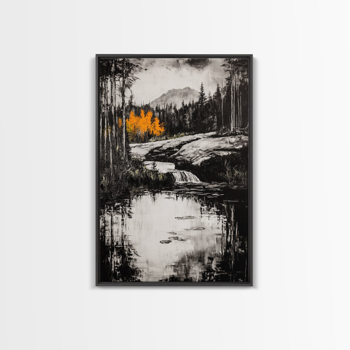 Mountain Stream, Autumn Forest, Nature Landscape Art, Cabin Decor, Wilderness Scenic Print, Living Room Wall Art, Canvas Print