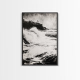 Ocean Waves, Seascape Painting, Framed Canvas Print, Beach House Decor, Nautical Wall Art, Black and White Art, Coastal Living Room