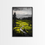 Winding Path, Mountain Meadow, Nature Landscape, Rustic Wall Art, Framed Canvas Print, Farmhouse Decor, Green Hills, Relaxing Art