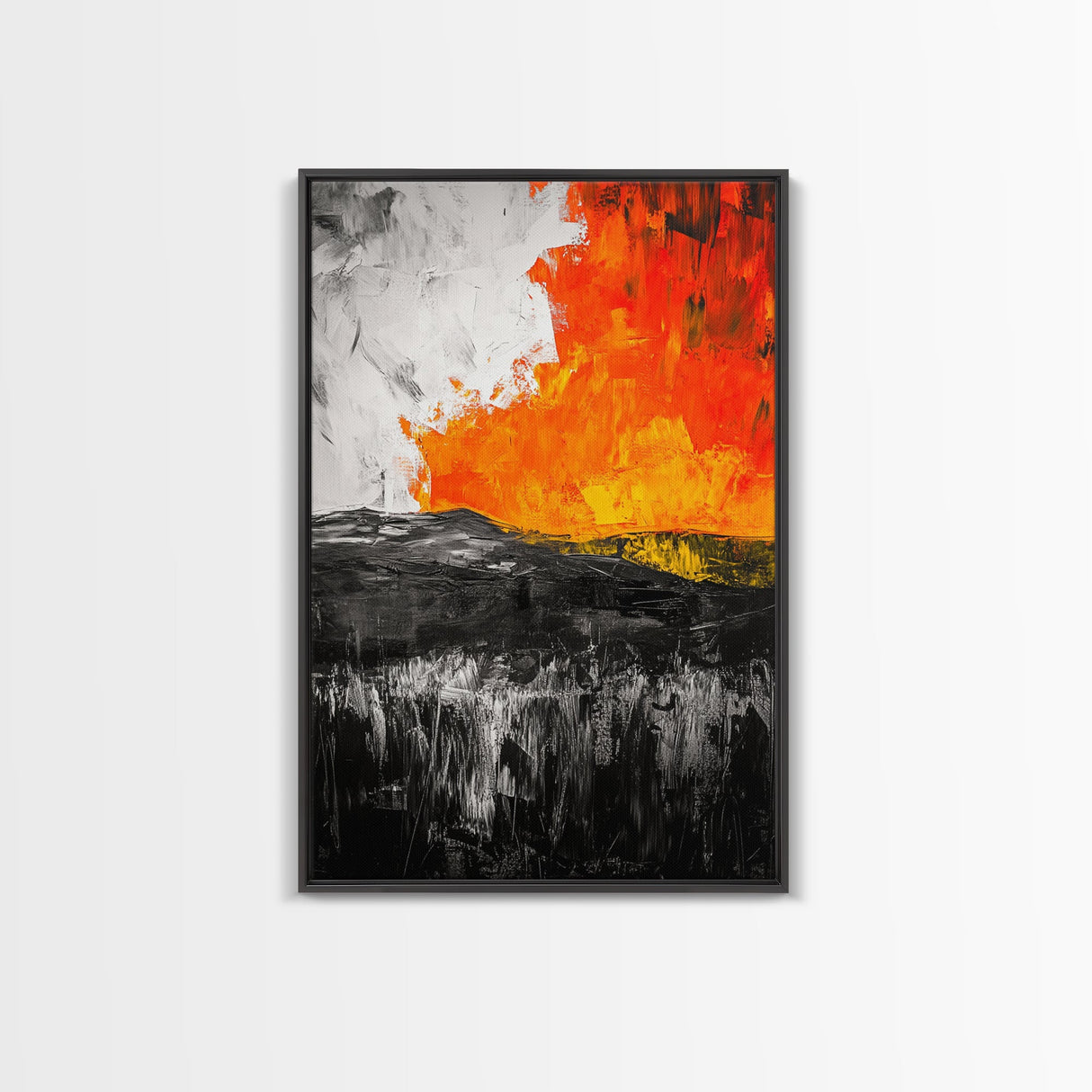 Fiery Abstract, Bold Modern Art, Framed Canvas Print, Contemporary Wall Art, Orange and Black Decor, Living Room Art, Statement Piece