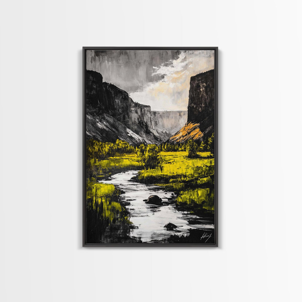 Mountain River, National Park Art, Black and White Landscape, Nature Lover Gift, Rustic Home Decor, Adventure Print, Framed Canvas Print