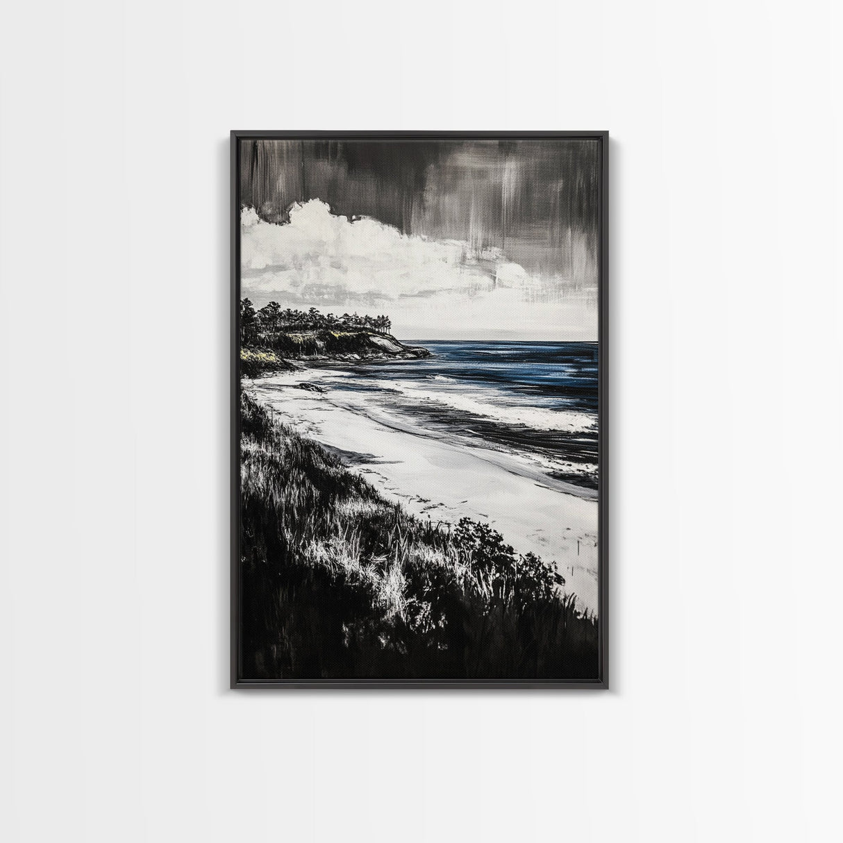 Ocean View, Coastal Landscape, Blue Wave, Framed Canvas Print, Beach House Decor, Modern Wall Art, Minimalist Seascape, Large Wall Art