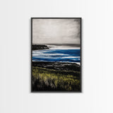 Misty Coast, Cliffside View, Ocean Horizon, Framed Canvas Print, Coastal Home Decor, Nautical Painting, Minimalist Wall Art