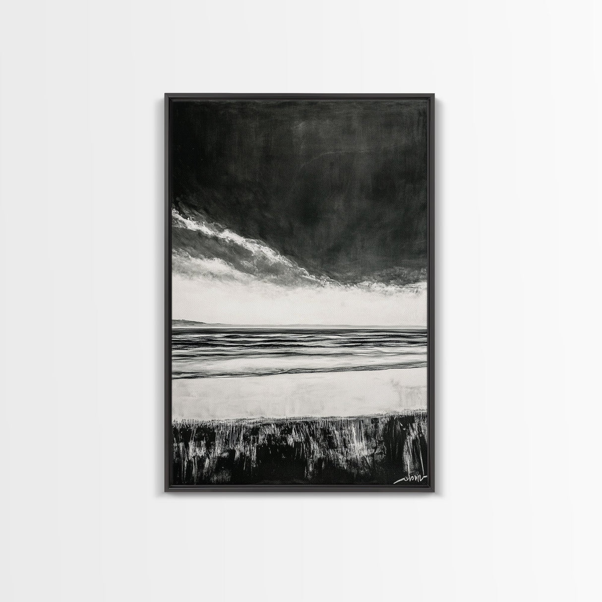 Dark Sky, Ocean Storm, Dramatic Seascape, Canvas Print, Moody Wall Art, Modern Coastal Decor, Nautical Painting, Living Room Art