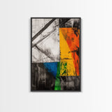 Abstract Geometric Art, Yellow Orange Blue Green, Black White Art, Minimalist Wall Decor, Contemporary Office Art, Framed Canvas Print