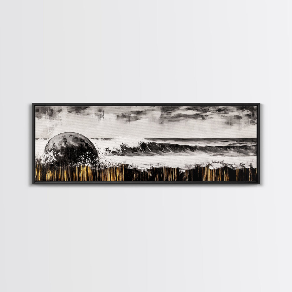 Surreal Ocean Art, Black and White Wave Print, Modern Seascape Painting, Coastal Wall Decor, Abstract Beach Canvas Print, Framed Canvas Print