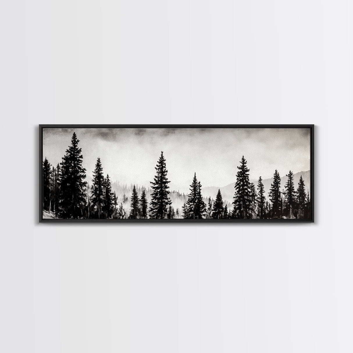 Foggy Pines, Black and White Nature Art, Minimalist Forest Print, Modern Wall Decor, Living Room Wall Art, Framed Canvas Print, Rustic Home Decor