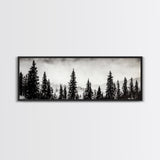 Foggy Pines, Black and White Nature Art, Minimalist Forest Print, Modern Wall Decor, Living Room Wall Art, Framed Canvas Print, Rustic Home Decor
