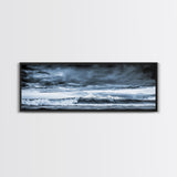 Blue Ocean, Stormy Waves, Mountain Seascape, Canvas Print, Coastal Wall Art, Nautical Home Decor, Living Room Art, Large Modern Print