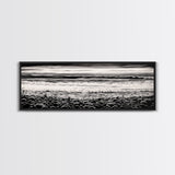 Black and White, Pebble Beach, Monochrome Ocean Art, Coastal Canvas Print, Minimalist Wall Art, Living Room Decor, Framed Canvas Print