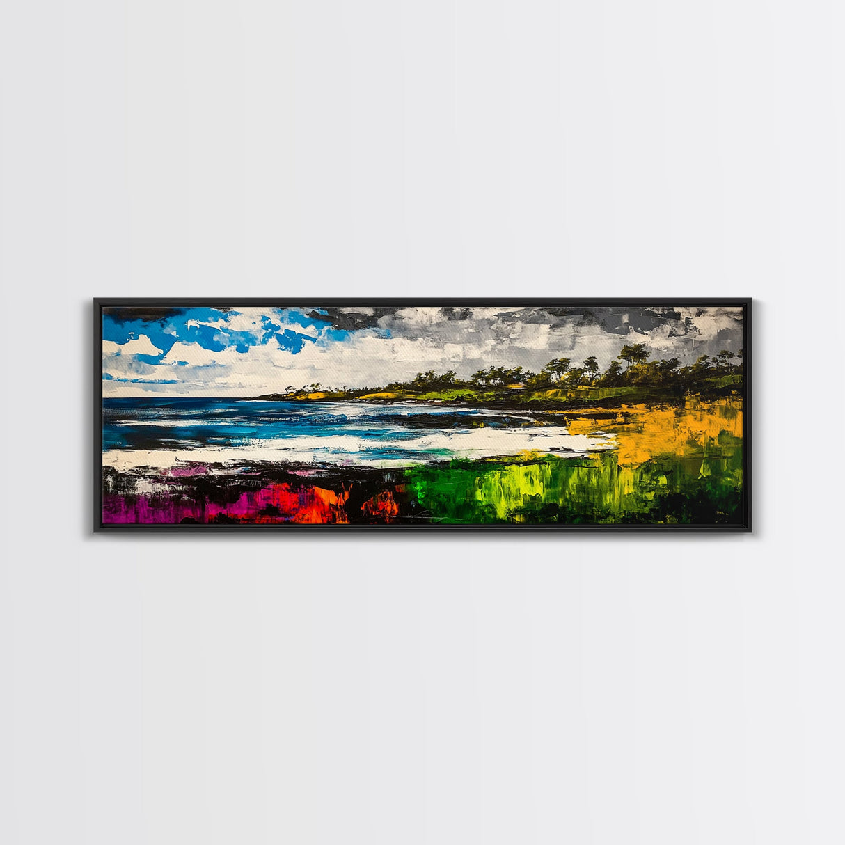 Abstract Landscape, Black White Green, Minimalist Art, Modern Wall Decor, Framed Canvas Print, Nature Inspired, Large Statement Art