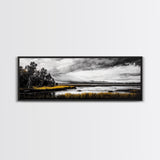 Stormy Marsh, Moody Landscape, Black and White Nature Art, Rustic Home Decor, Framed Canvas Print, Cabin Wall Art, Fall Decor, Dramatic Scene