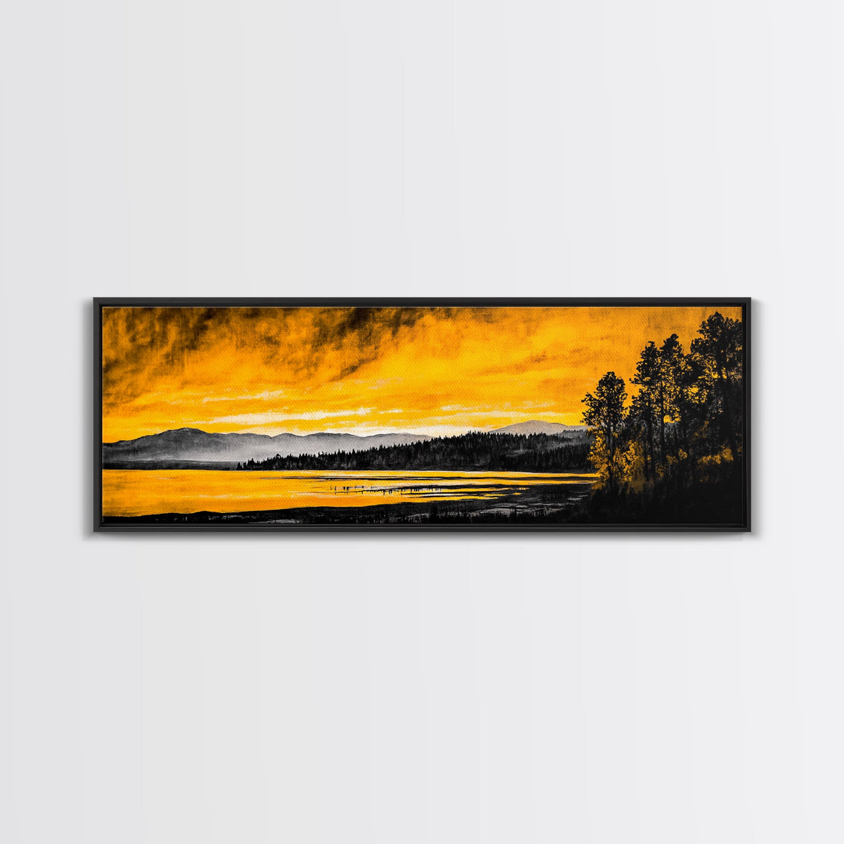 Golden Horizon, Scenic Lake Print, Nature Artwork, Canvas Print, Rustic Home Decor, Large Wall Art, Fall Landscape