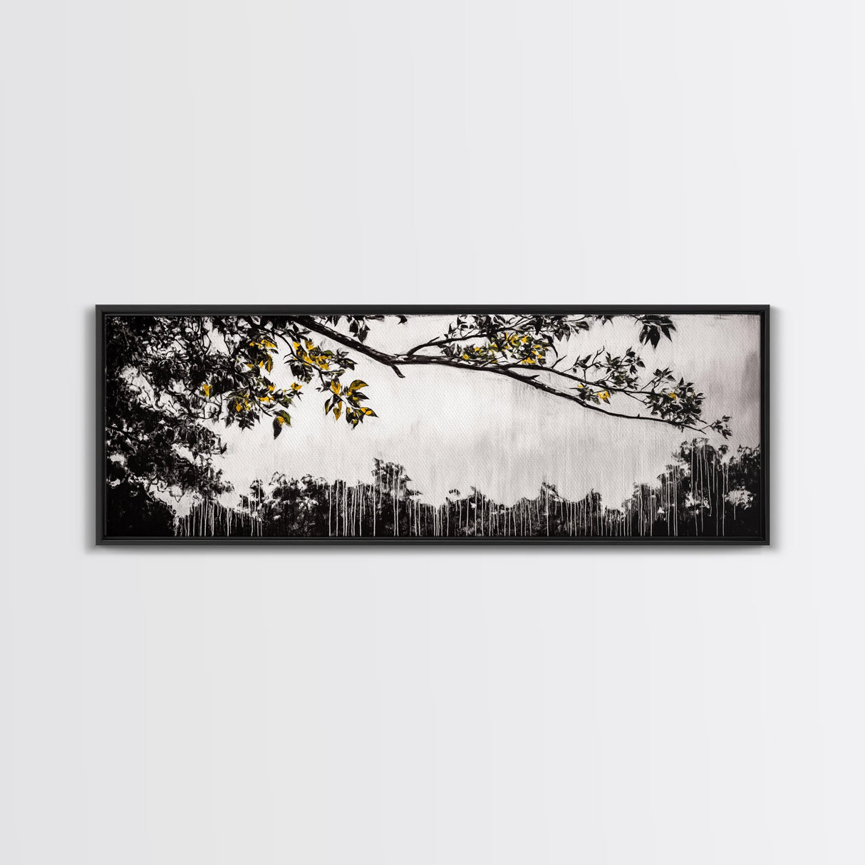 Black White, Dripping Leaves, Modern Art, Framed Canvas Print, Minimalist Decor, Neutral Wall Art, Living Room Wall Art, Monochrome Nature Scene