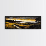 Golden Horizon, Coastal Sunset, Nature Landscape Art, Warm Tones Wall Decor, Peaceful Ocean View, Framed Canvas Print, Housewarming