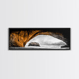 Natural Arch, Coastal Cliff Art, Black and White Landscape, Beach Rock Formation, Dramatic Seascape, Home Wall Decor, Canvas Print