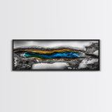 Hot Spring, Geothermal Pool Art, Abstract Nature, Deep Blue and Gold, Black and White Contrast, Unique Wall Decor, Framed Canvas Print