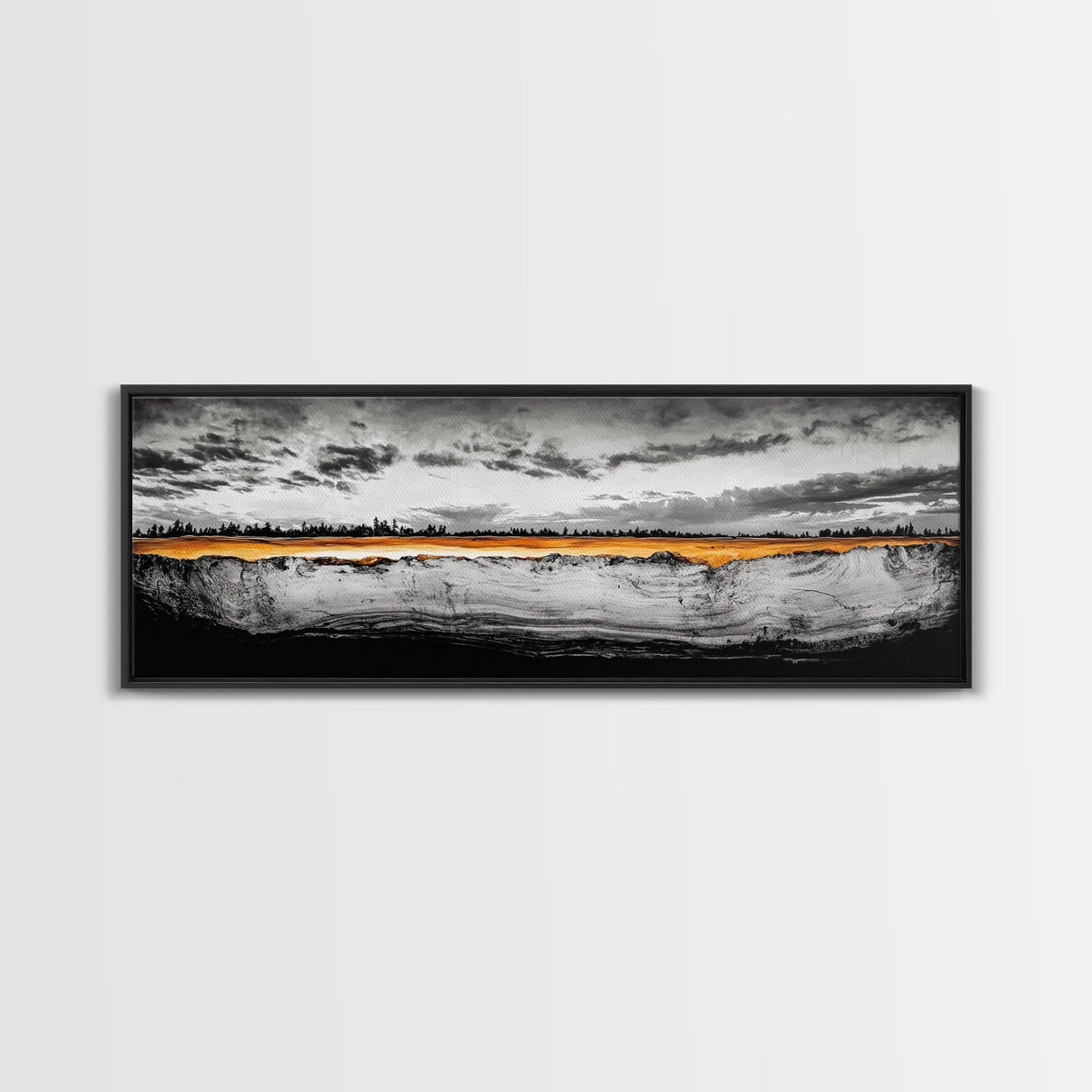 Golden Horizon, Dramatic Sky, Minimalist Landscape, Framed Canvas Print, Neutral Wall Art, Modern Office Decor, Large Wall Hanging