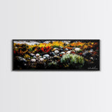 Rocky Shoreline, Wildflowers, Coastal Landscape, Framed Canvas Print, Autumn Beach Scene, Rustic Nature Painting, Entryway Wall Art