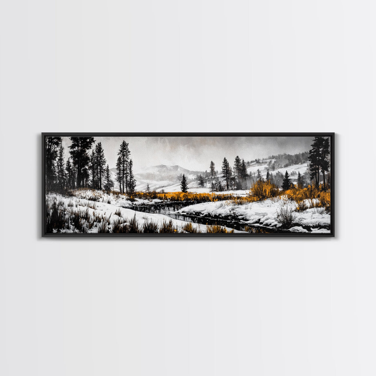 Winter Landscape Art, Snowy Mountain Decor, Modern Rustic Wall Art, Cabin Wall Decor, Nature Print, Framed Canvas Print