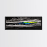 Black, White, Wave, Framed Canvas Print, Surf Wall Art, High Contrast Ocean Scene, Modern Coastal Decor, Contemporary Wave Painting, Monochrome