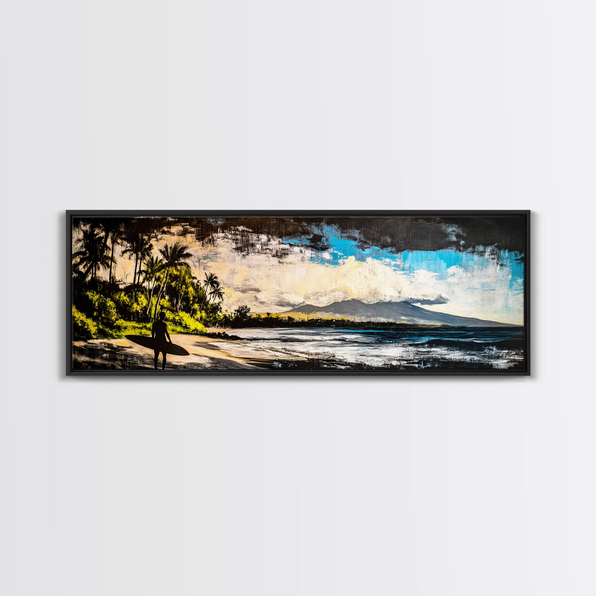 Surfer, Tropical Beach, Ocean, Sunset, Framed Canvas Print, Large Wall Art, Coastal Decor, Beach House, Modern Art, Living Room Wall Art