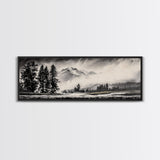 Mountain, Misty Landscape, Black and White, Forest, Framed Canvas Print, Large Wall Art, Minimalist Art, Modern Home Decor, Bedroom Wall Art