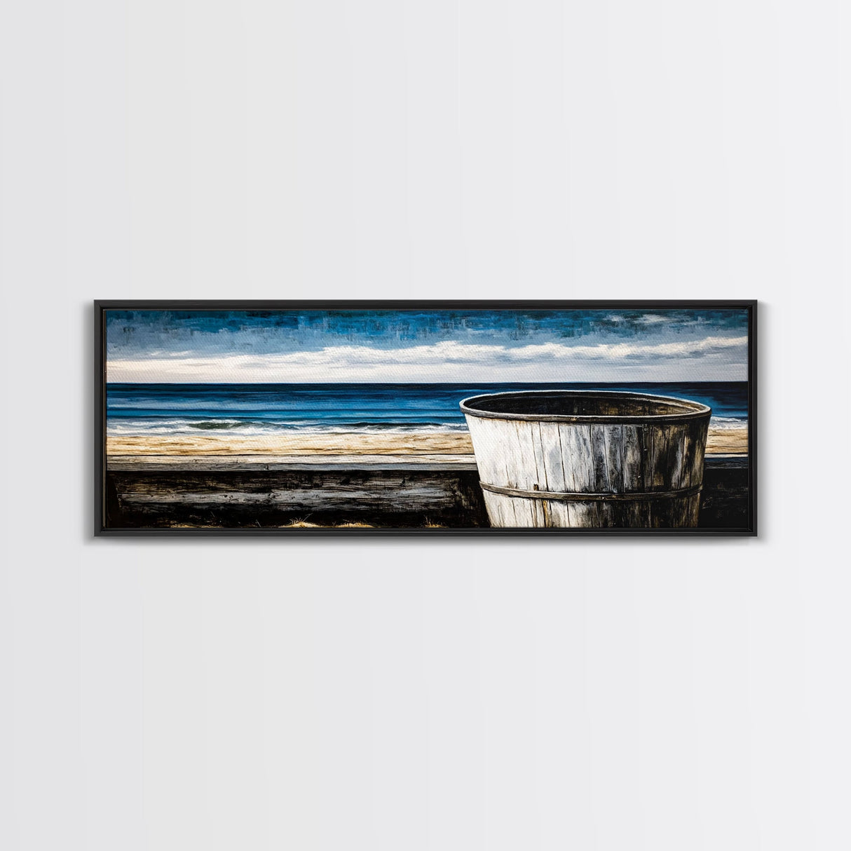 Beach Barrel, Nautical Wall Art, Coastal Home Decor, Canvas Print, Ocean Blue Wall Art, Rustic Seaside, Living Room Decor, Beach House Art