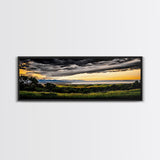 Golden Field, Sunset Overlook, Nature Landscape, Framed Canvas Print, Dramatic Sky, Rolling Hills, Rustic Farmhouse Decor, Large Wall Art