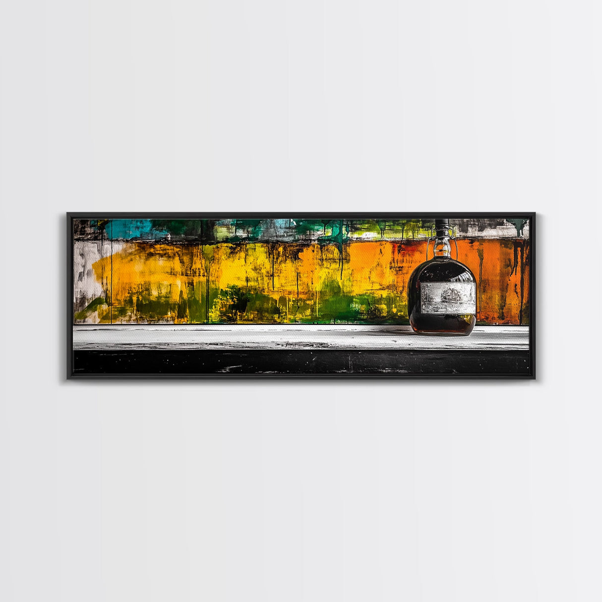 Whiskey Bottle, Abstract Bar Art, Rustic Decor, Framed Canvas Print, Liquor Wall Art, Modern Kitchen Art, Fall Wall Art