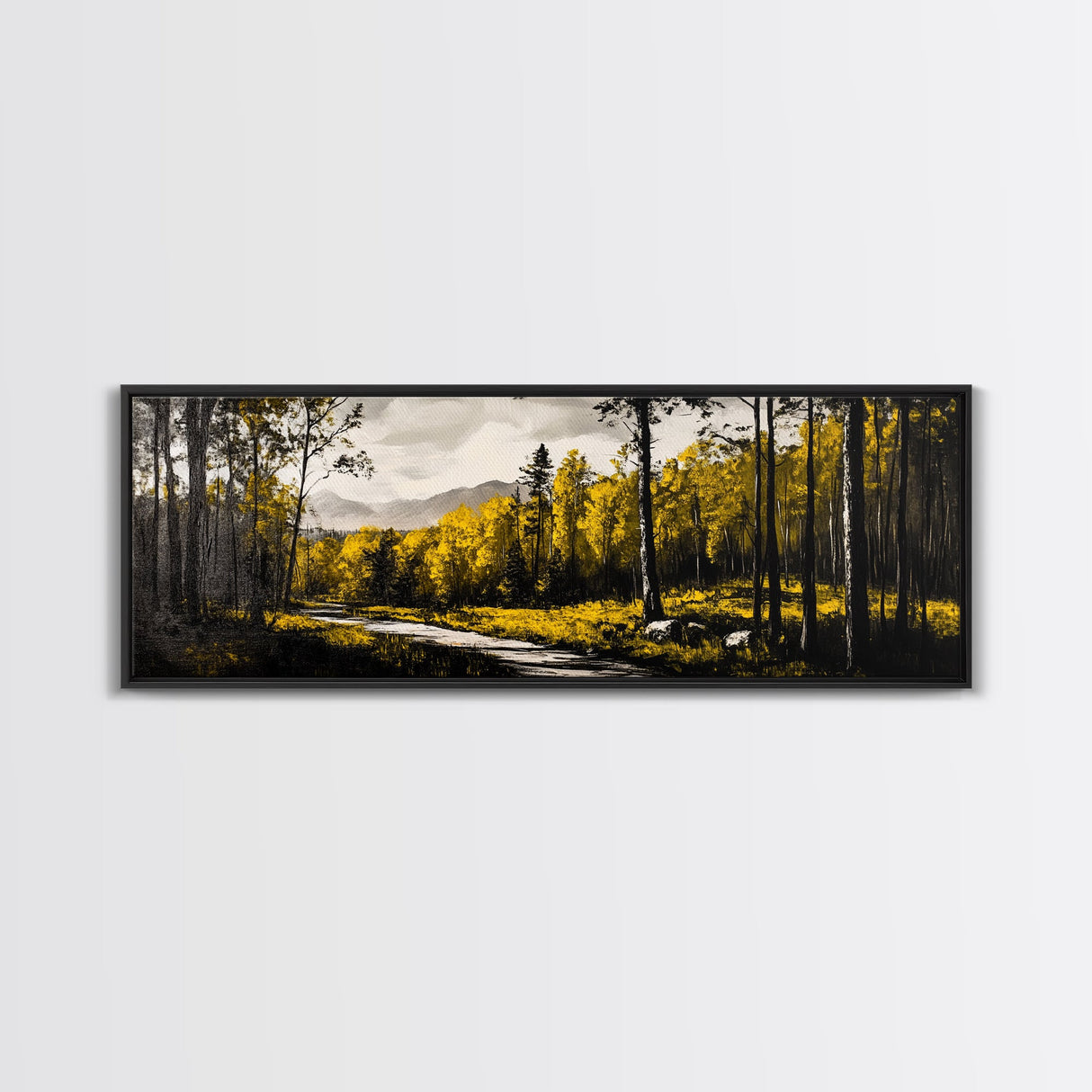 Forest Path, Golden Trees, Autumn Landscape, Canvas Print, Rustic Nature Art, Cozy Cabin Decor, Fall Wall Art, Living Room Wall Decor