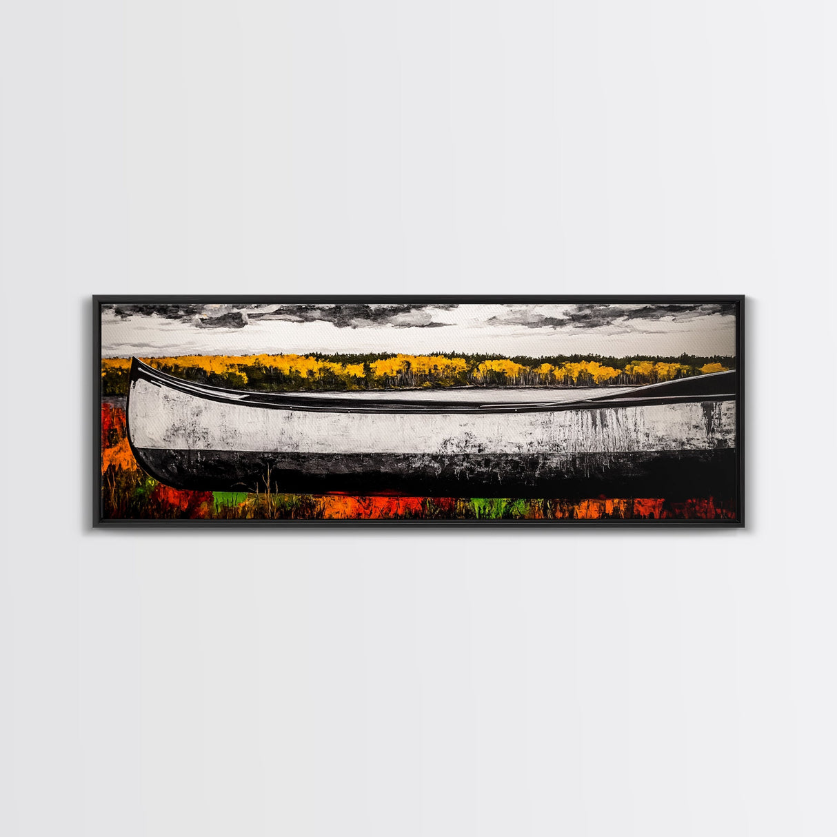 Autumn Canoe, Rustic Lake Art, Nature Wall Decor, Canvas Print, Fall Landscape Painting, Outdoor Adventure Art, Cabin Wall Art, Canoe Artwork
