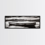Mountain Reflections, Canoe Art, Wilderness Wall Decor, Canvas Print, Black and White Landscape, Lake House Art, Rustic Cabin Art