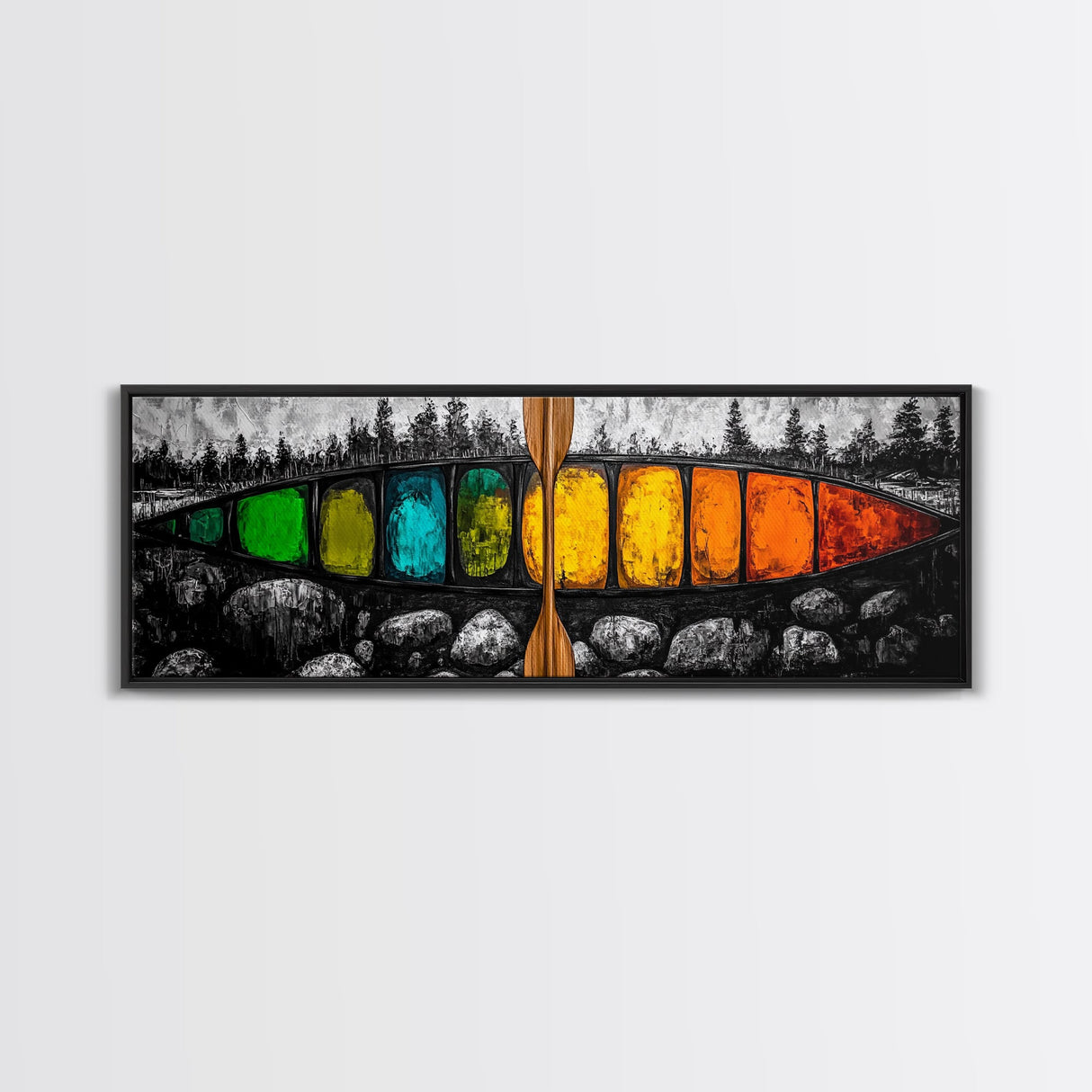 Vibrant Canoe, Modern Nautical Art, Bold Color Wall Art, Canvas Print, Abstract Adventure Art, Boho Aesthetic, Rustic Lake House Decor