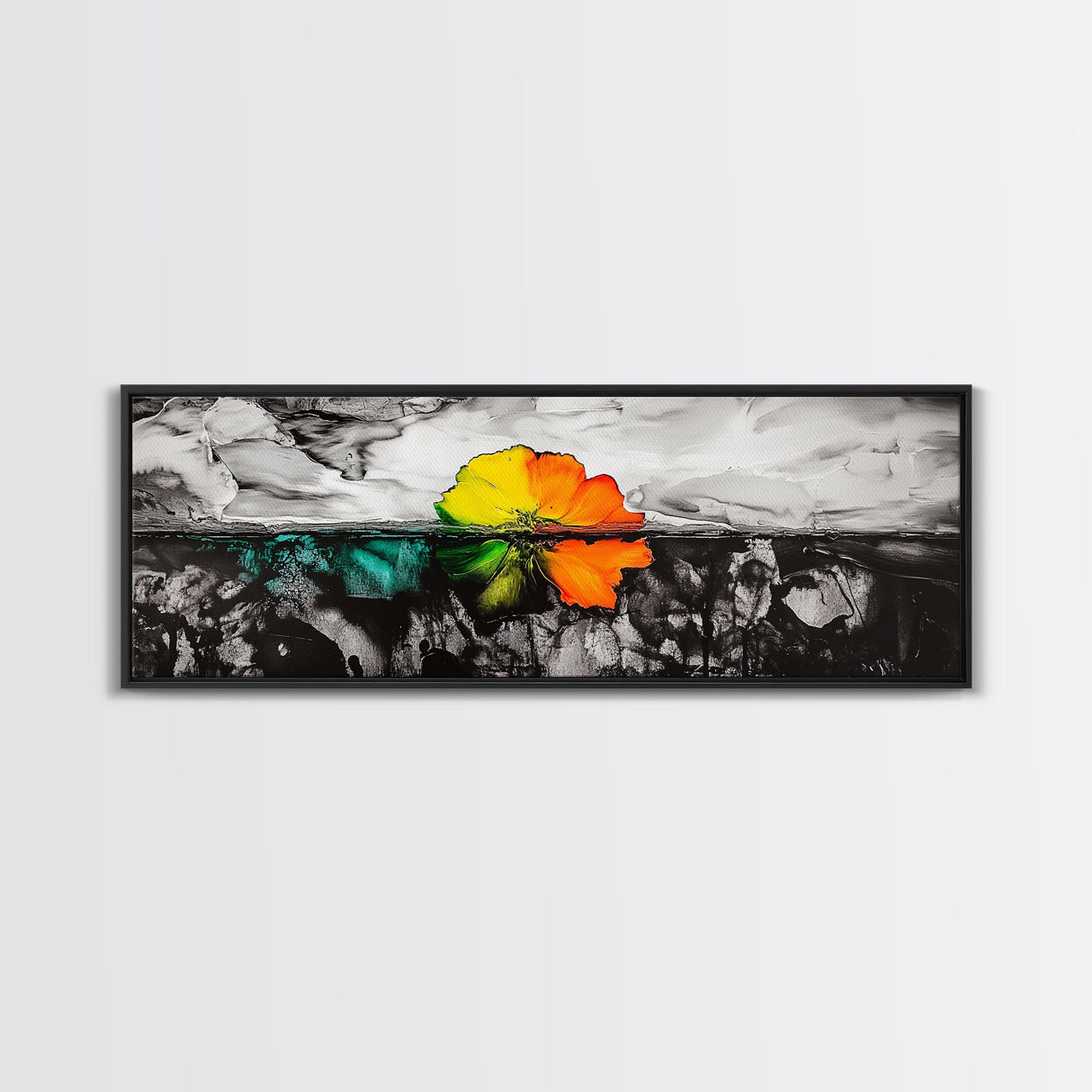 Abstract Floral Art, Floating Flower Print, Modern Botanical Wall Decor, Vibrant Nature Painting, Contemporary Canvas Print, Office Art
