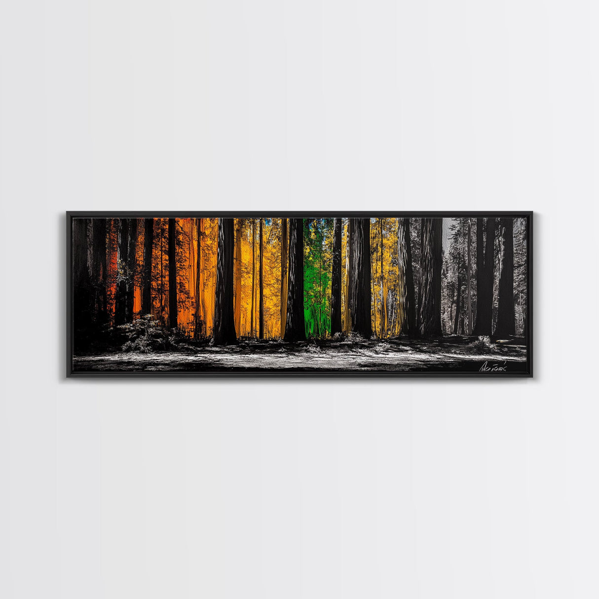 Golden Forest, Tall Trees, Canvas Print, Fall Wall Art, Nature Home Decor, Minimalist Forest Painting, Modern Living Room Artwork
