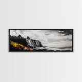 Coastal Cliff Painting, Black and White Seascape, Ocean View Artwork, Modern Nautical Decor, Beach House Wall Art, Framed Canvas Print